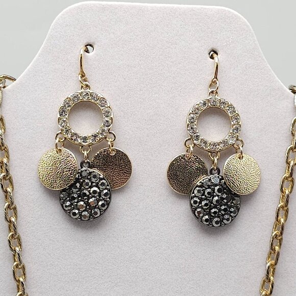 Gold-Tone Alfani Necklace & Dangle Earrings Set With Textured & Rhinestone Accen - Picture 2 of 9